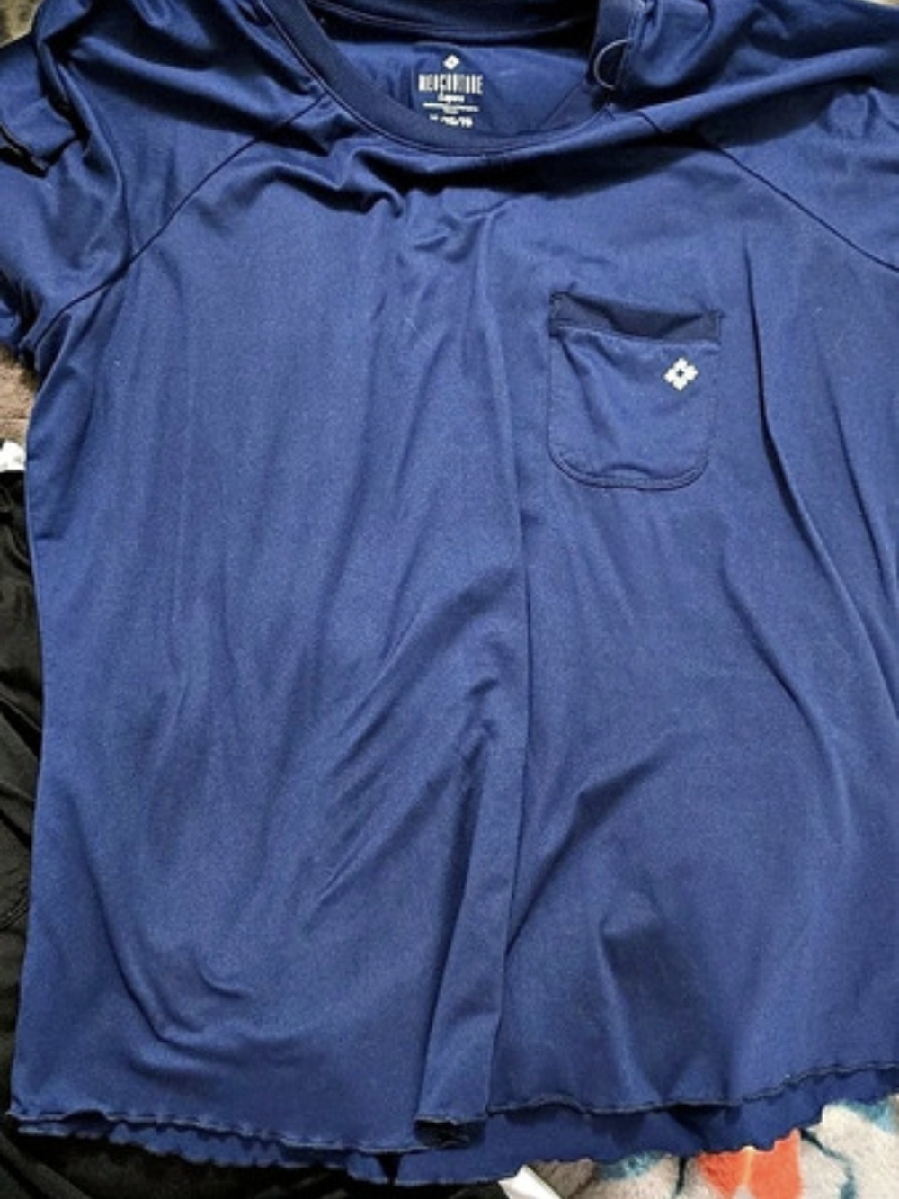 MED COUTURE Short Sleeve Top XL in Blue & Black And White